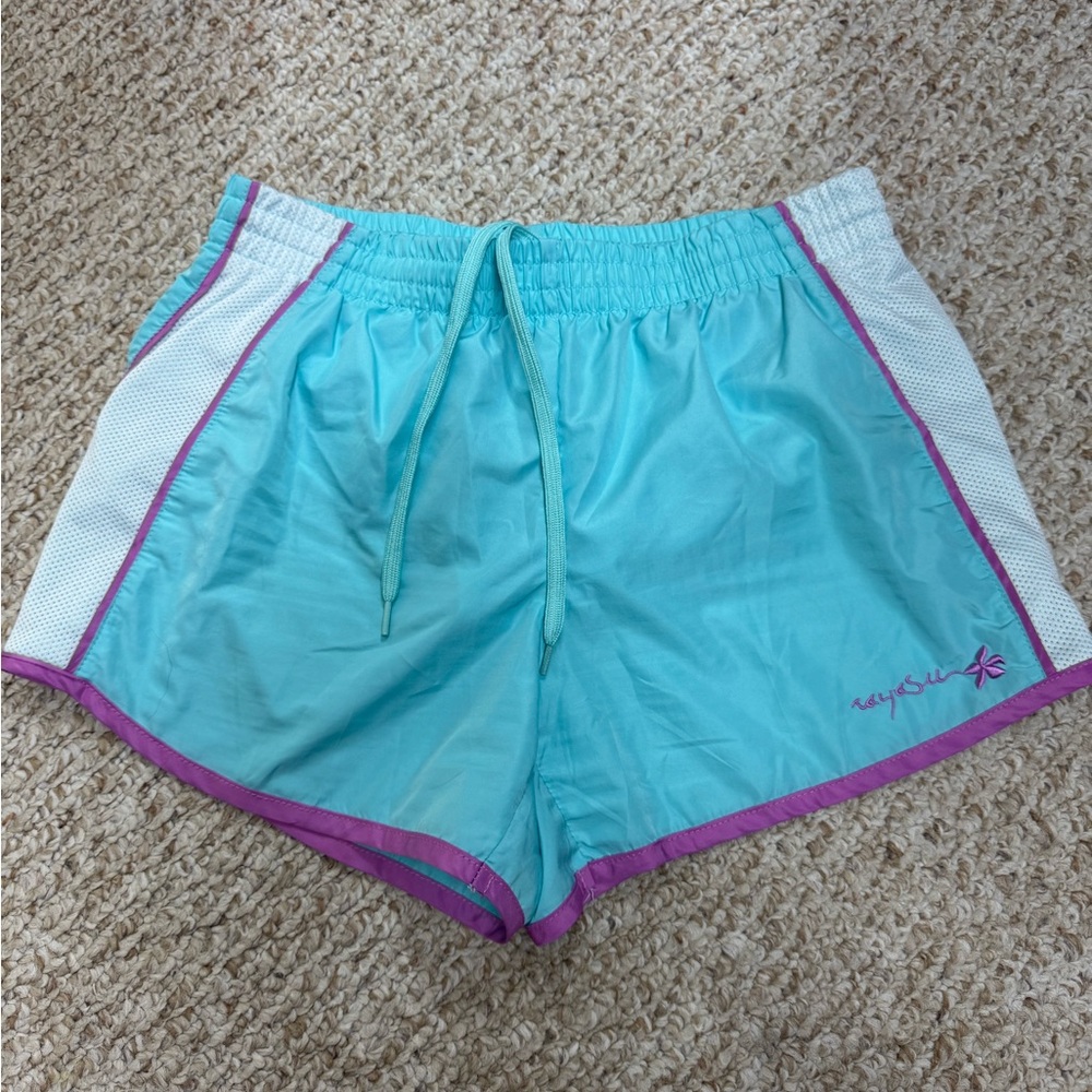 Raya Sun Blue and White Athletic Shorts Lightweight Elastic Fit